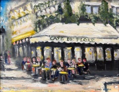 "Brunch at Cafe Flore" Plein Air Restaurant Oil Painting in Paris France Framed