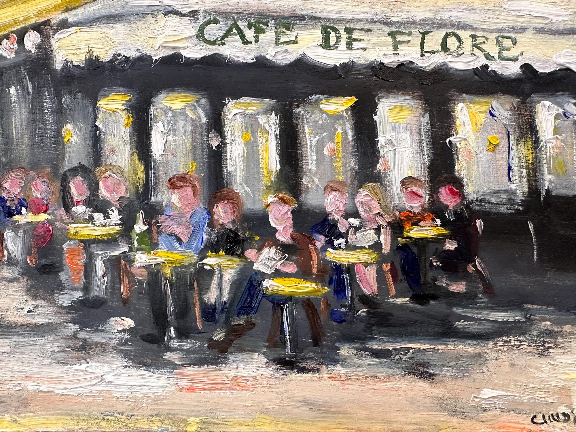 „Brunch at Cafe Flore“ Plein Air Restaurant, Ölgemälde in Paris, Frankreich (Amerikanischer Impressionismus), Painting, von Cindy Shaoul