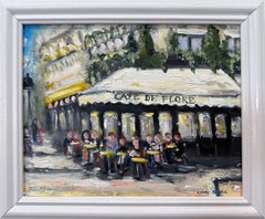 "Brunch at Cafe Flore" Plein Air Restaurant Oil Painting in Paris France