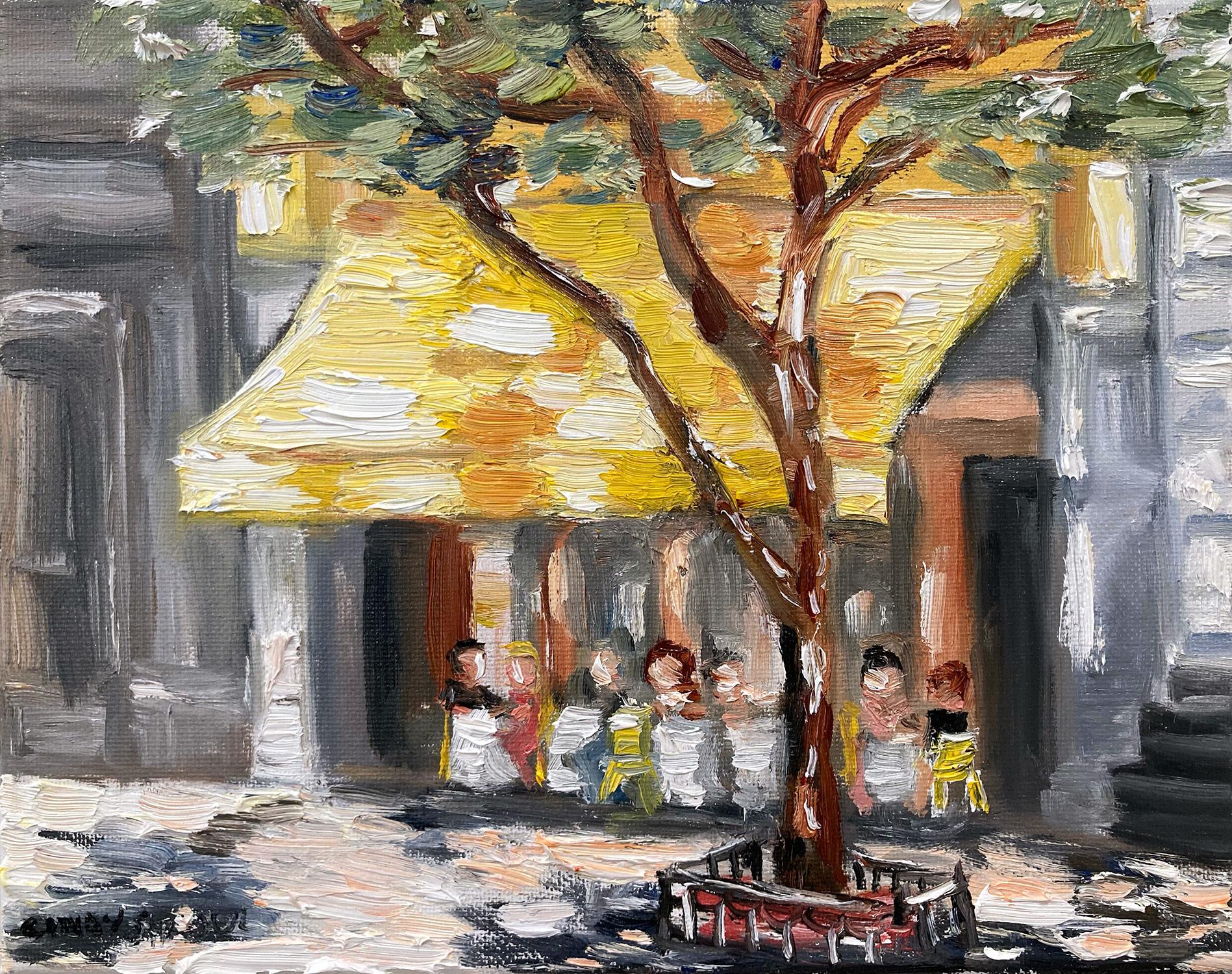 Cindy Shaoul Figurative Painting - "Brunch at Cipriani" Plein Air Restaurant Oil Painting in Soho New York City