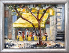 "Brunch en Cipriani" Pintura al óleo Plein Air Restaurante en el Soho de Nueva York