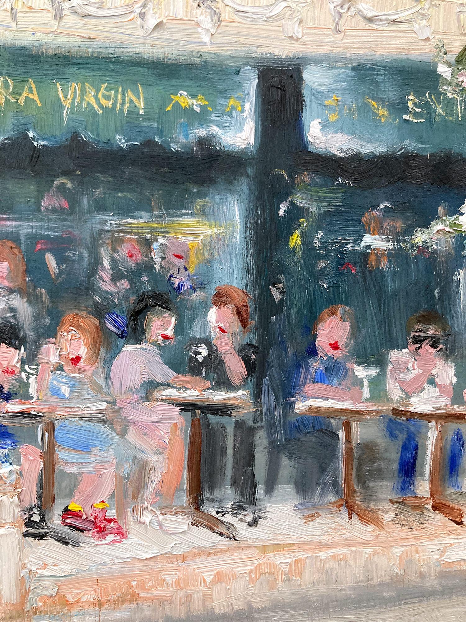 Buntes impressionistisches Ölgemälde „Brunch at Extra Virgin“ aus dem Restaurant  (Amerikanischer Impressionismus), Painting, von Cindy Shaoul