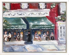 "Brunch at Extra Virgin -NYC - Peinture à l'huile sur toile - Scène de rue en plein air