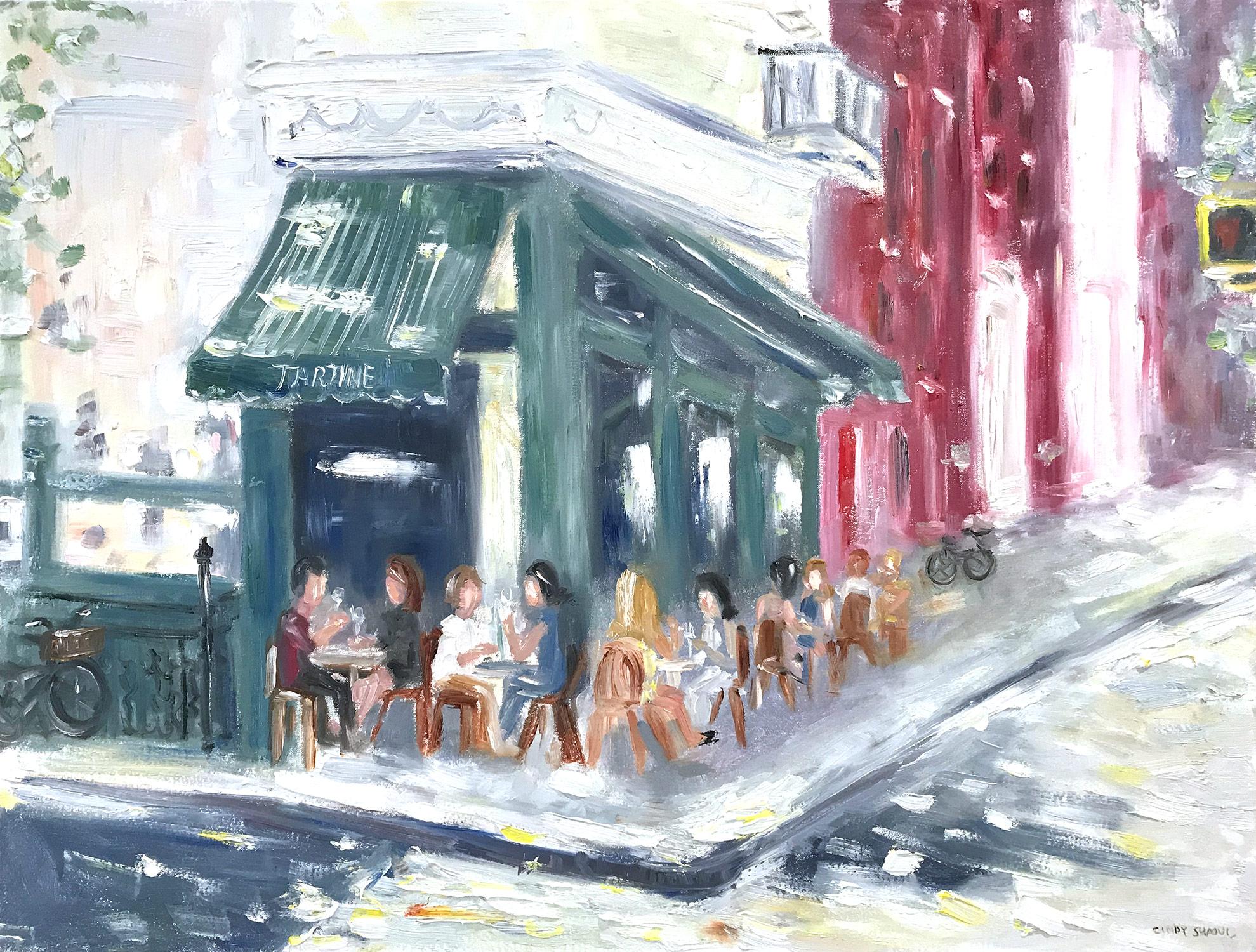 "Brunch at Tartine" NYC Impressionistic Plein Air Scene Oil Painting on Canvas