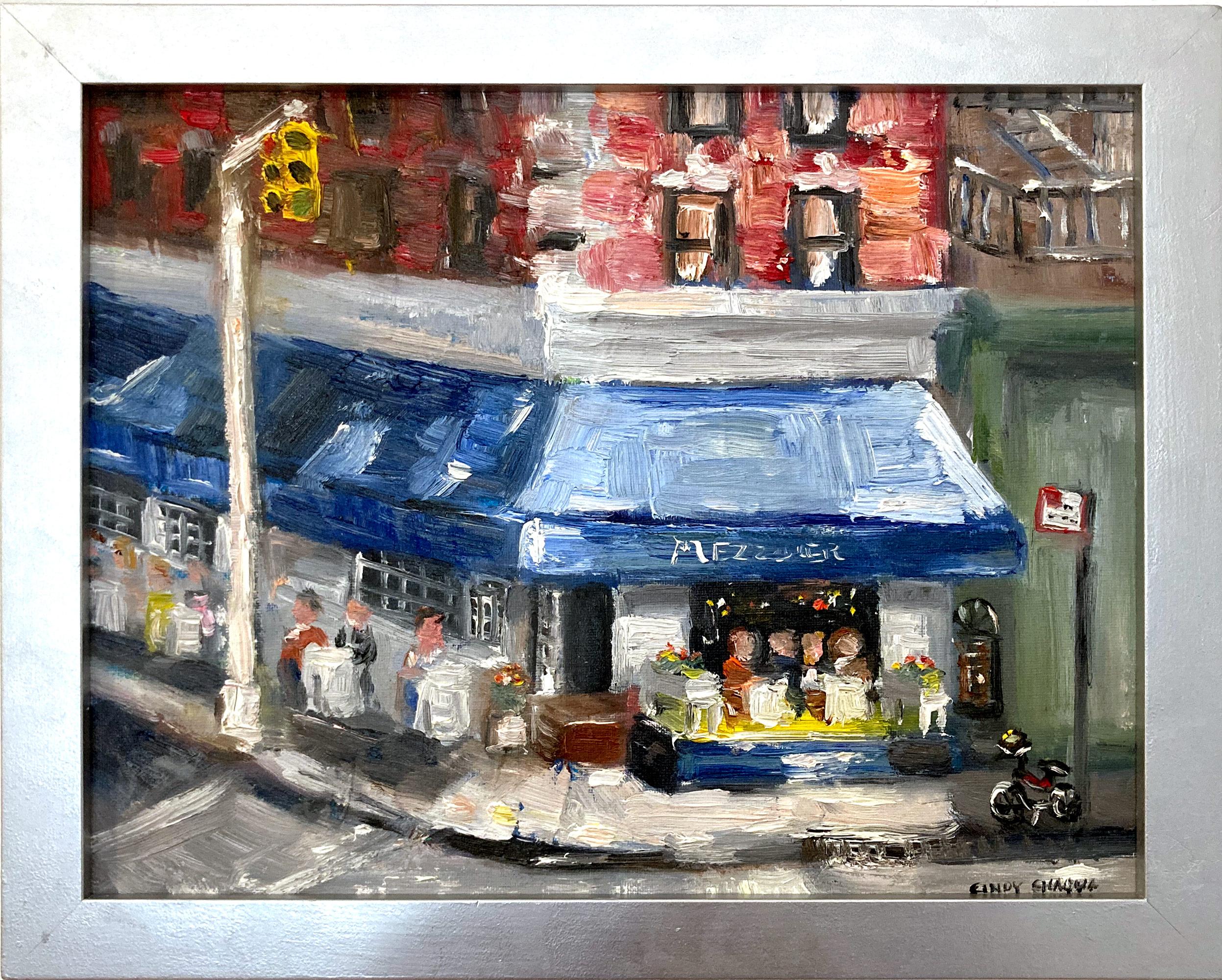 "Brunch in Soho NYC" Impressionistic Plein Air Painting of Figures in Restaurant