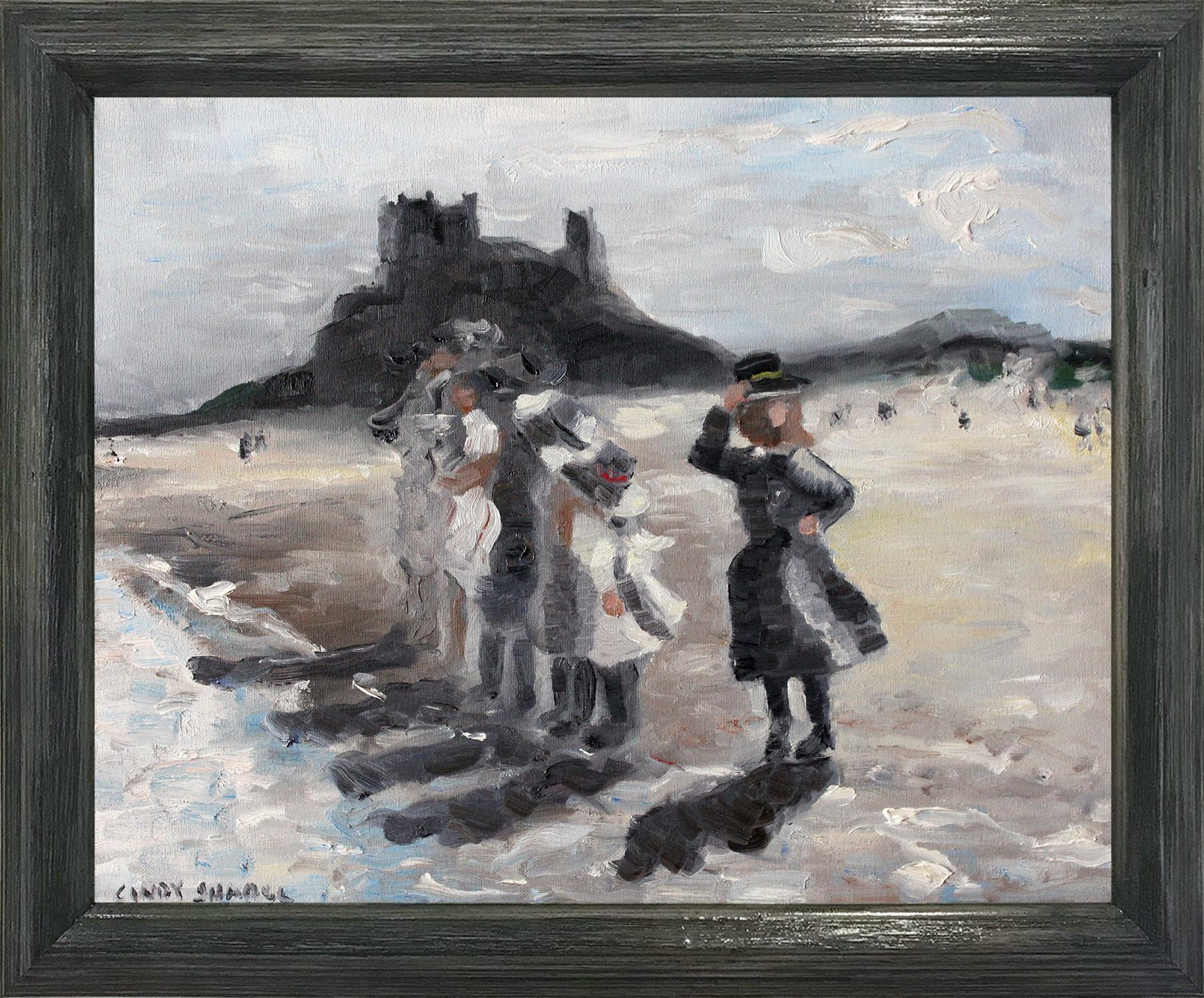 Figurative Painting Cindy Shaoul - "Au bord de la mer" Peinture à l'huile sur toile impressionniste d'une scène de plage