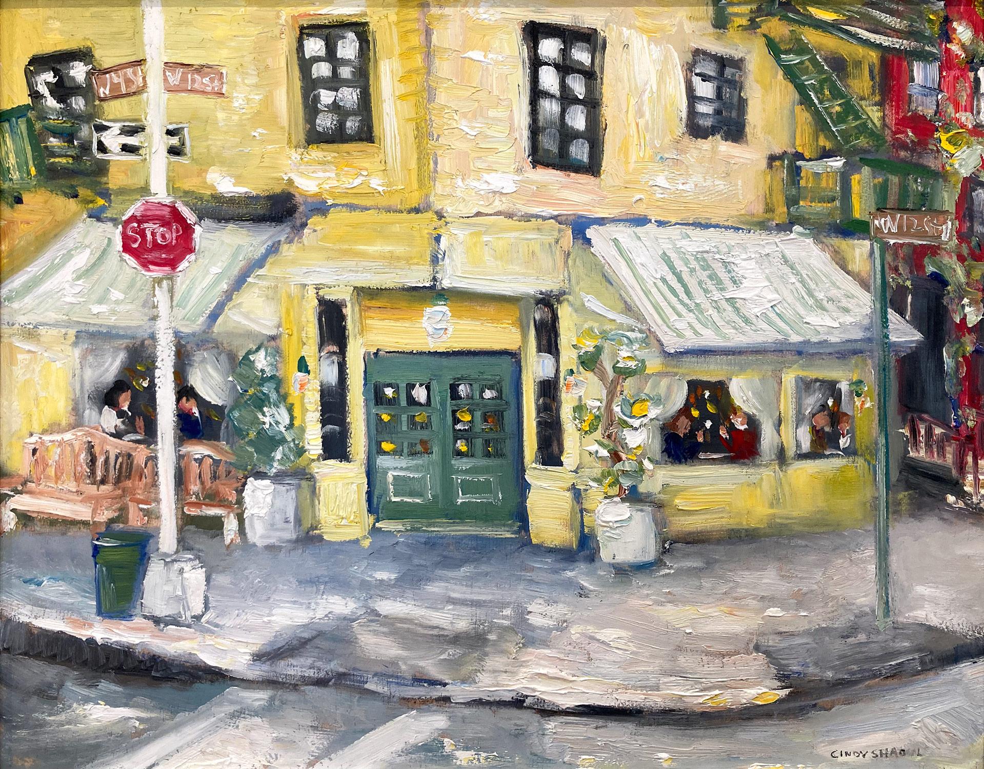 „Cafe Cluny“ Buntes impressionistisches Restaurant-Ölgemälde in Soho, New York – Painting von Cindy Shaoul