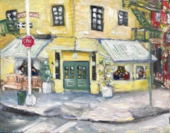 "Cafe Cluny" Impressionistic West Village Restaurant Oil Painting on Wood Panel