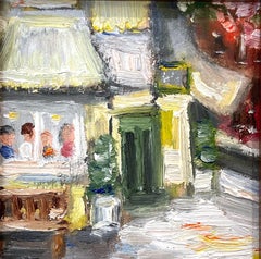 "Cafe Cluny Soho NYC" Pittura a olio di una scena di strada plein air del West Village