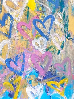 "Kiss n' Fly" Colorful Pop Art Hearts Abstract Acrylic & Oil Painting on Paper