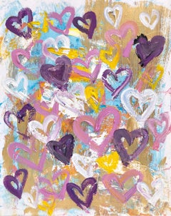 "Catch a Kiss" Colorful Pop Art Hearts Abstract Acrylic & Oil Painting on Paper