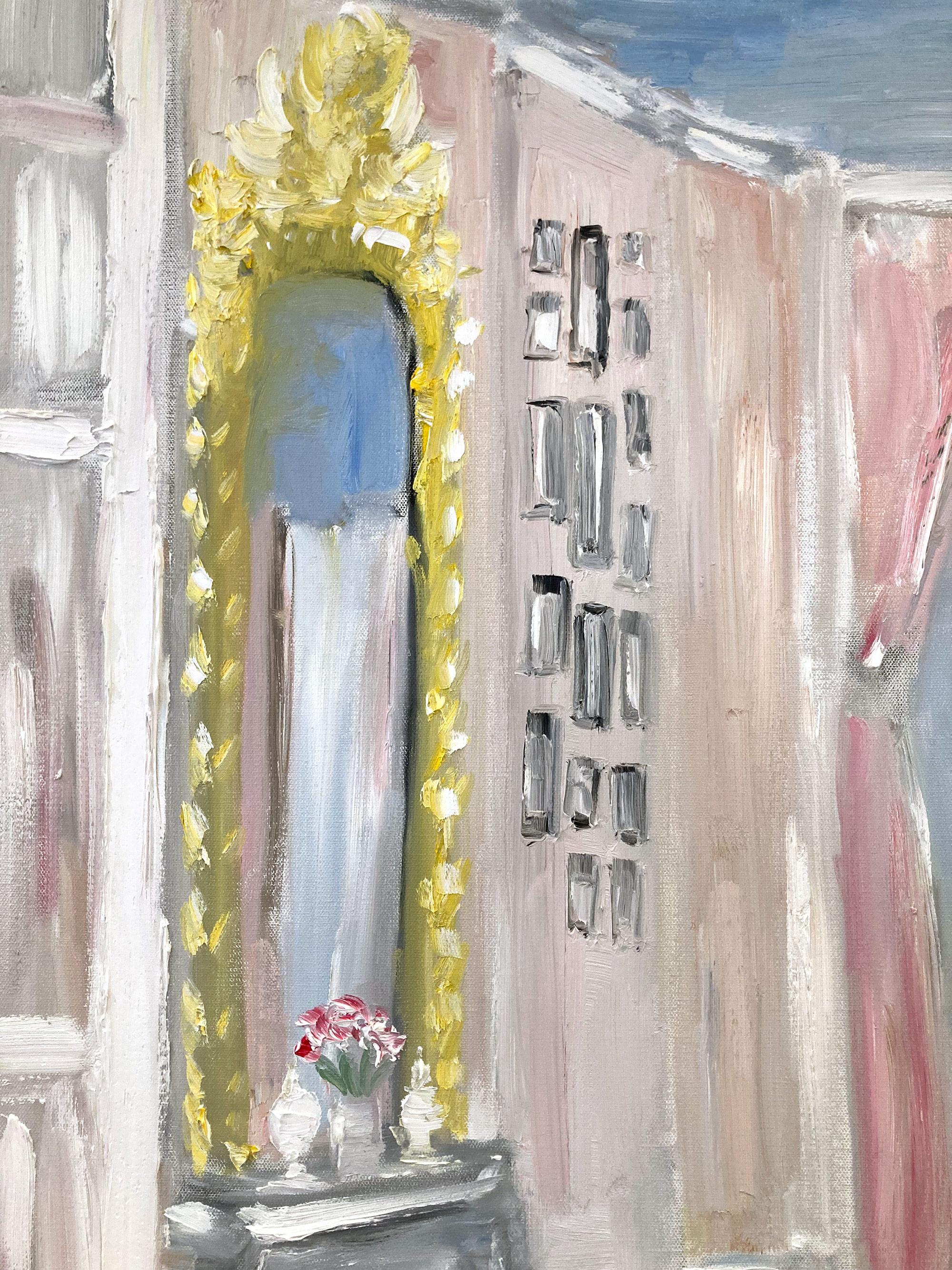 „Champagne & Tunes – Chateau de Chambord“, Ölgemälde, Interieurszene mit Klavier im Angebot 4