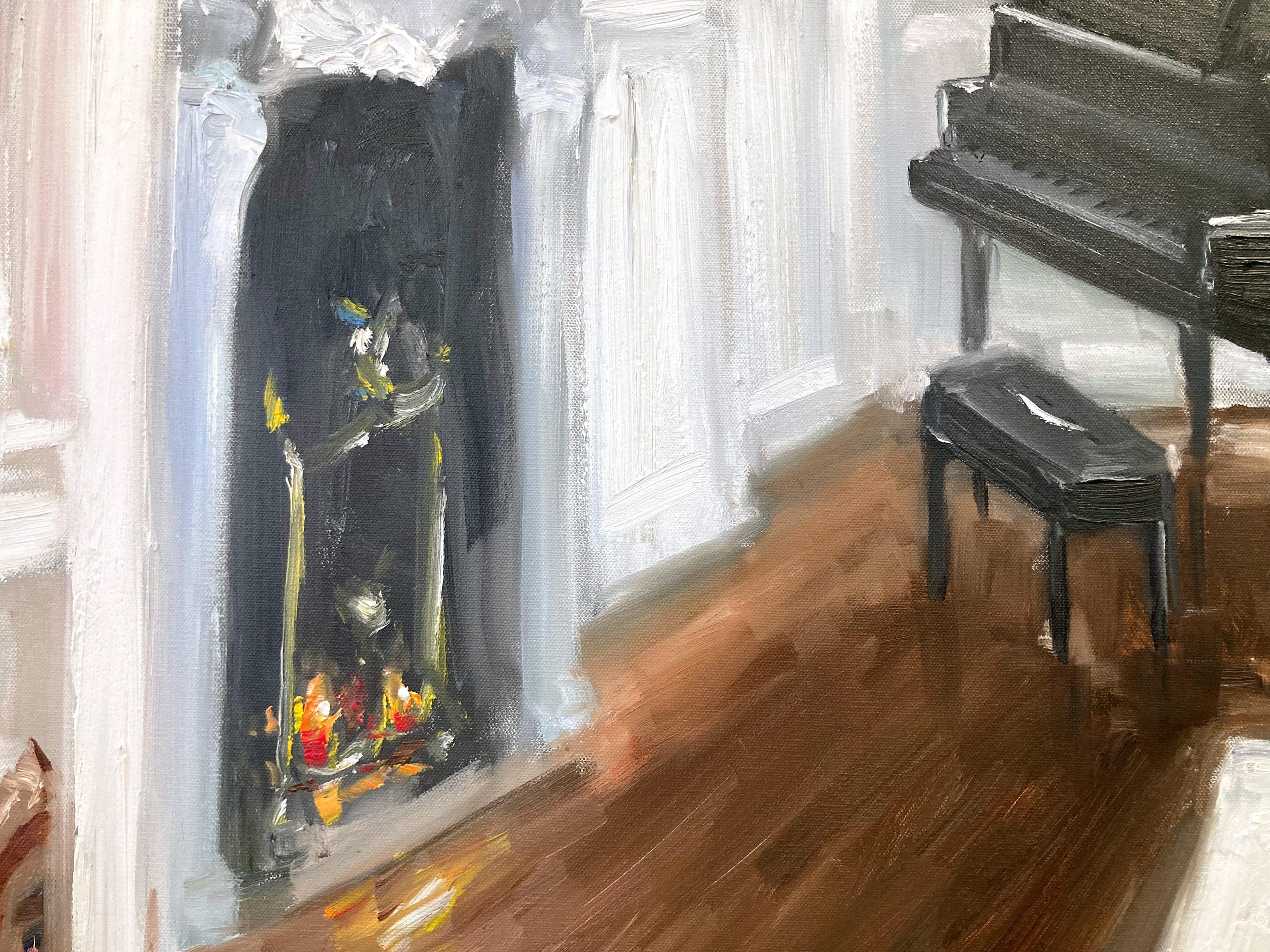 „Champagne & Tunes – Chateau de Chambord“, Ölgemälde, Interieurszene mit Klavier im Angebot 5