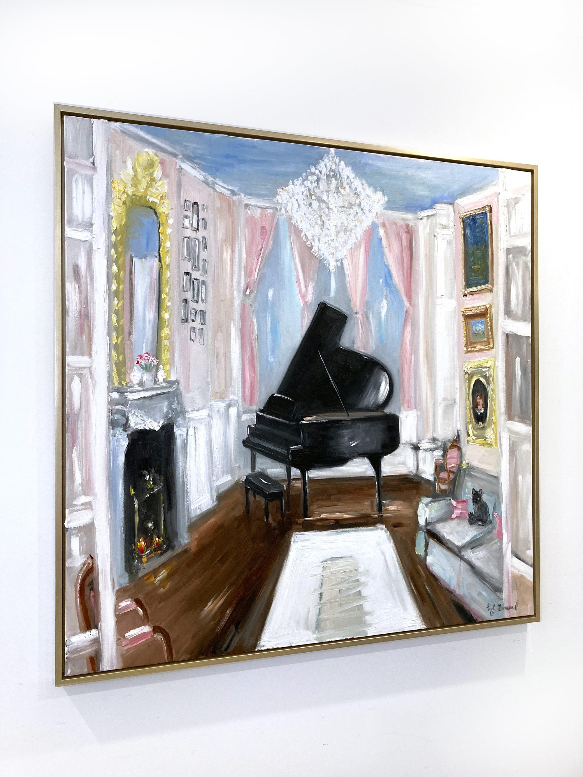 „Champagne & Tunes – Chateau de Chambord“, Ölgemälde, Interieurszene mit Klavier im Angebot 13