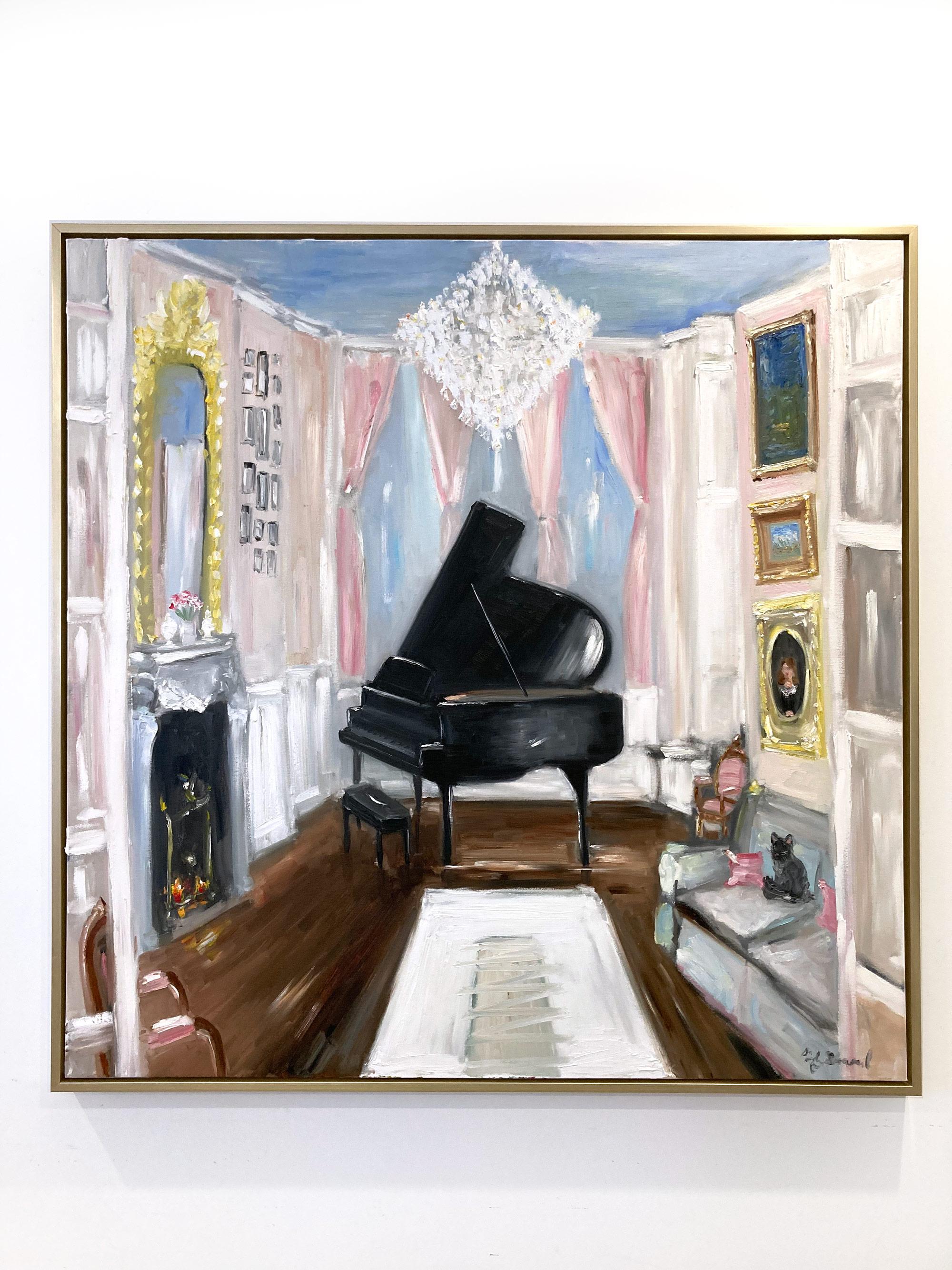 „Champagne & Tunes – Chateau de Chambord“, Ölgemälde, Interieurszene mit Klavier im Angebot 14