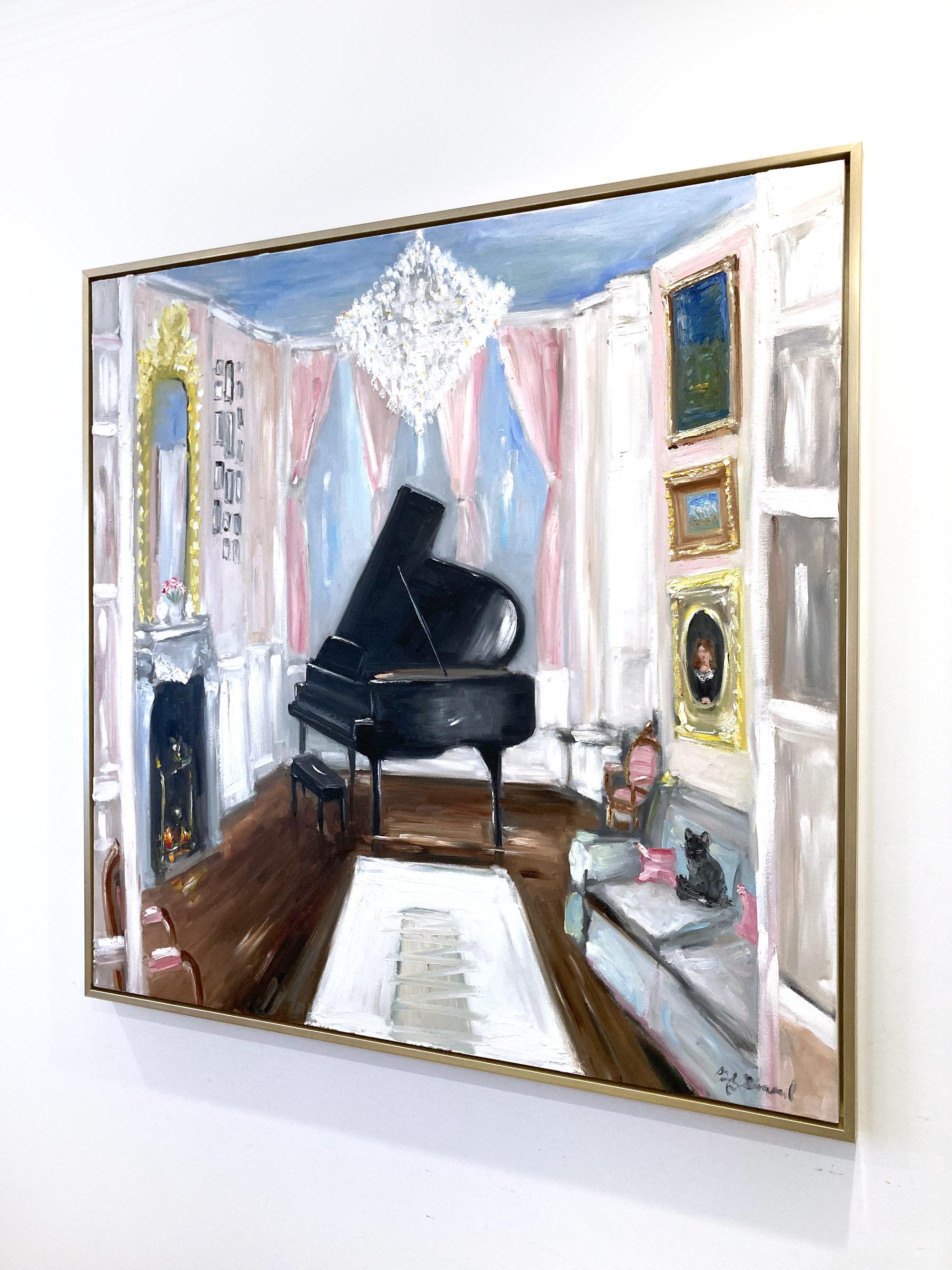 „Champagne & Tunes – Chateau de Chambord“, Ölgemälde, Interieurszene mit Klavier im Angebot 15