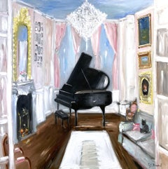 "Champagne & Tunes - Chateau de Chambord" Oil Painting Interior Scene with Piano