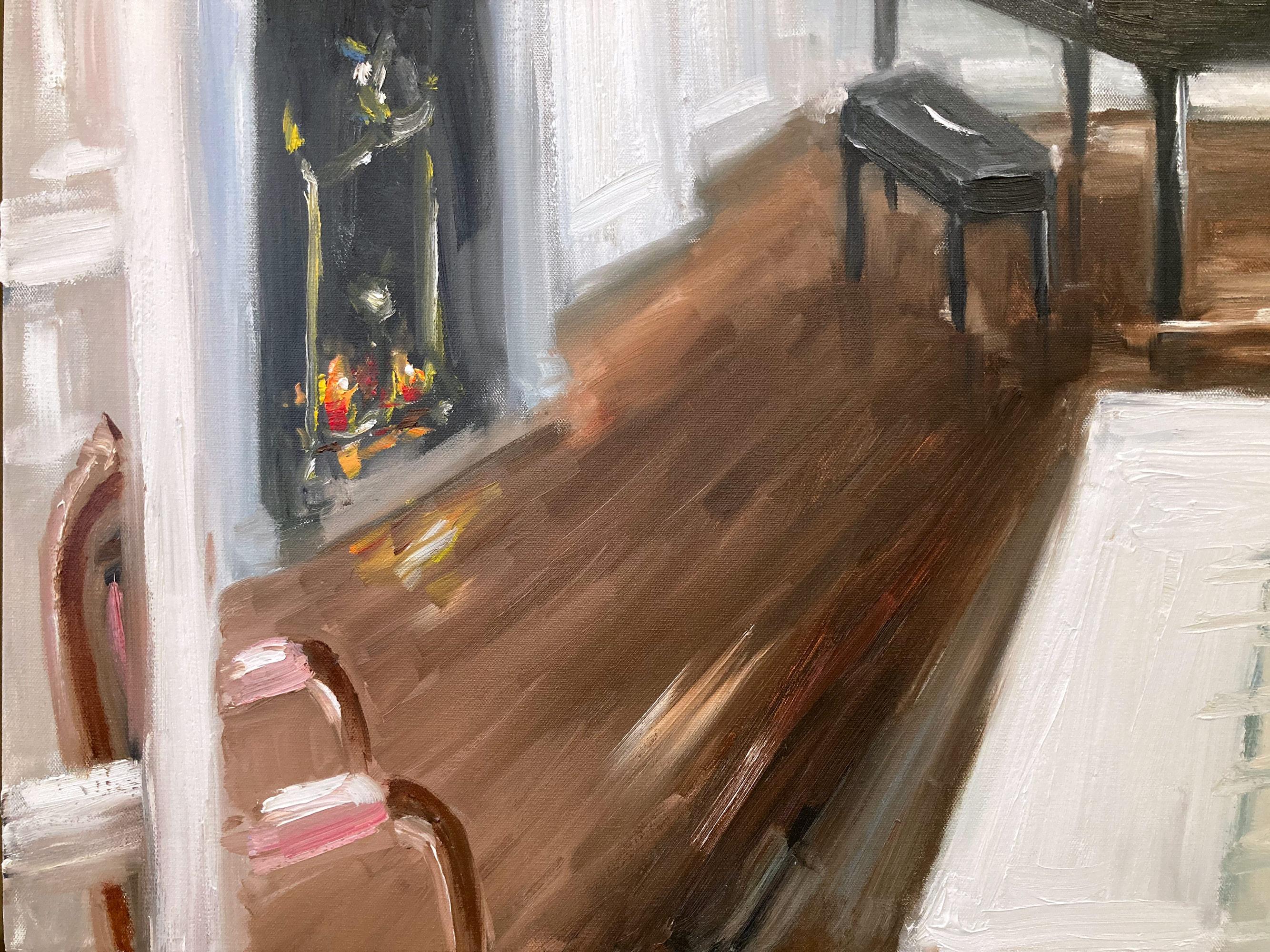 „Champagne & Tunes – Chateau de Chambord“, Ölgemälde, Interieurszene mit Klavier im Angebot 2