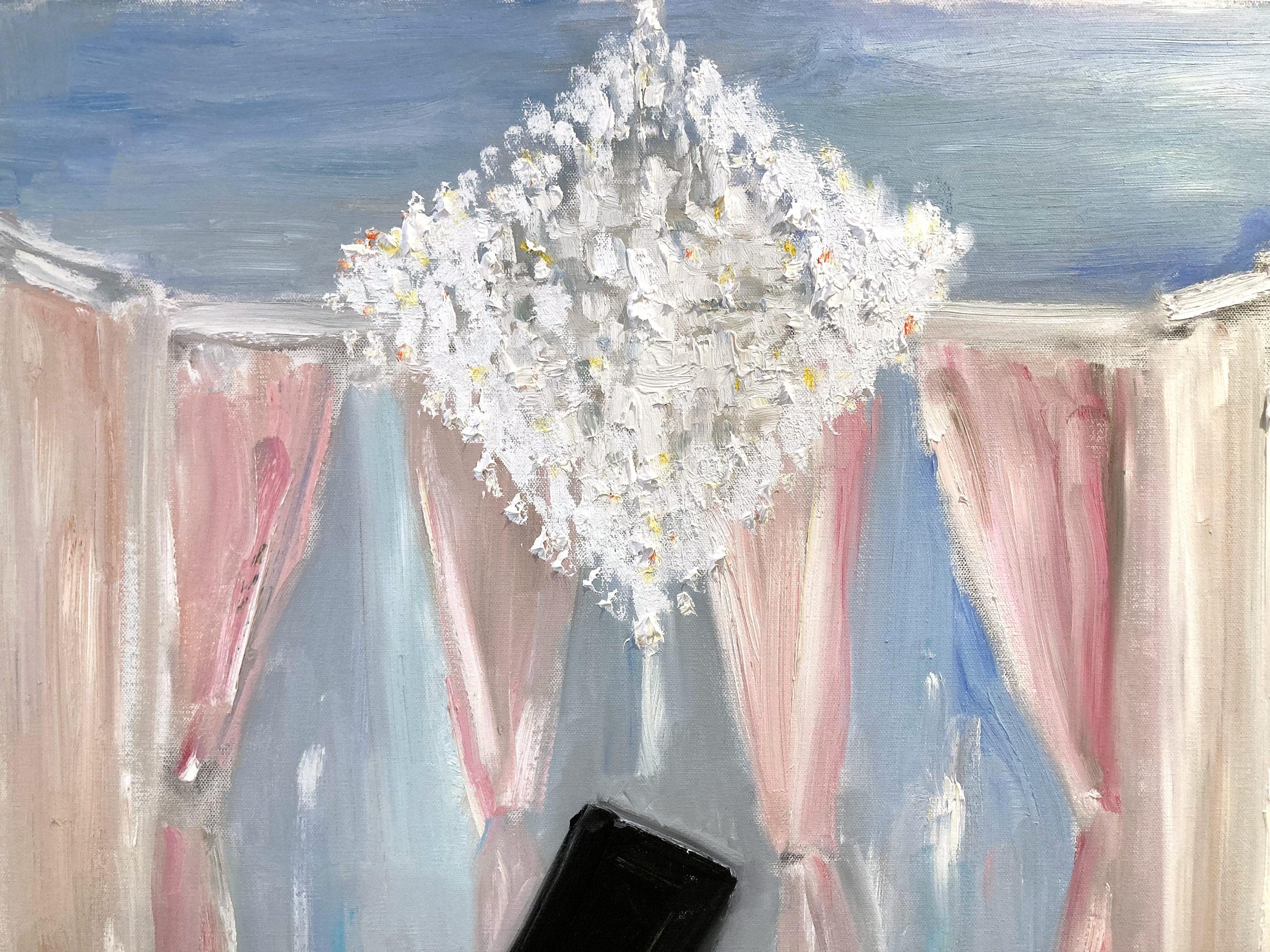 „Champagne & Tunes – Chateau de Chambord“, Ölgemälde, Interieurszene mit Klavier im Angebot 3