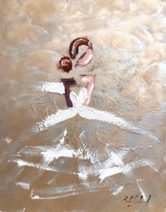 "Champán en París" Figura con vestido Chanel Alta Costura Pintura al óleo sobre papel