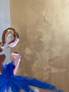 "Chanel Blue Silver & Gold" Figure in Gown Haute Couture Oil Painting on Paper