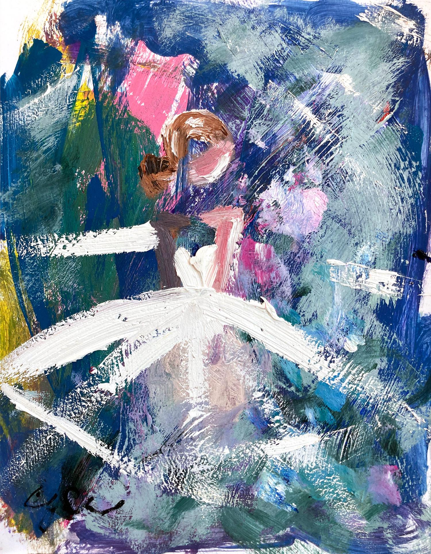 Cindy Shaoul Abstract Painting – „Chanel by the Arc de Triomphe“ Figur mit französischem Haute Couture-Ölgemälde