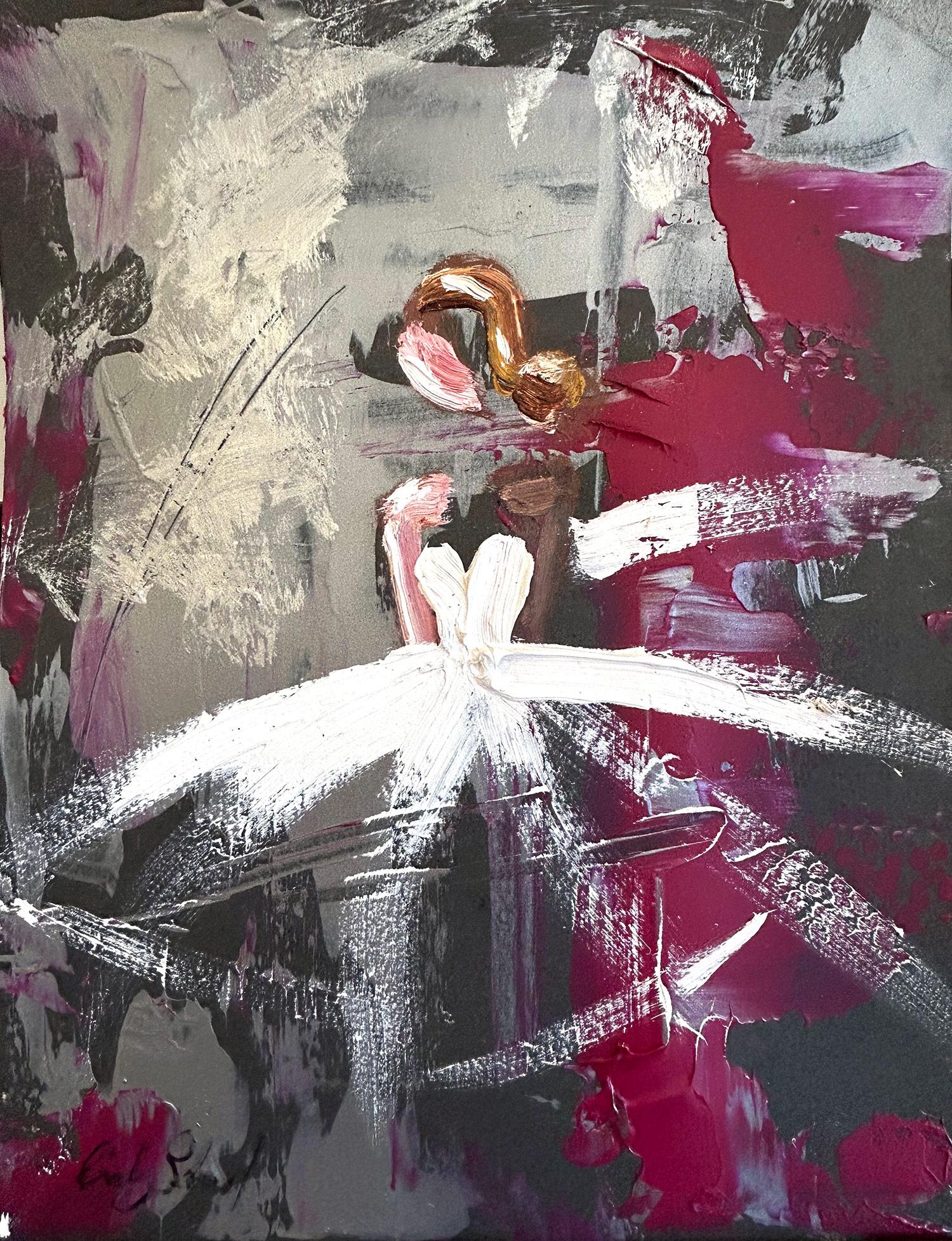 Figurative Painting di Cindy Shaoul - "Le serate di Chanel", colorato abito di alta moda francese, dipinto a olio su carta