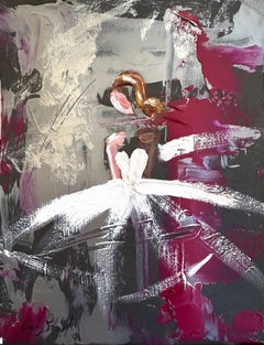 "Chanel Evenings" Colorful French Haute Couture Gown Oil Painting on Paper