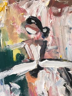 "Chanel in Paris" Figure with Gown French Haute Couture Oil Painting on Paper