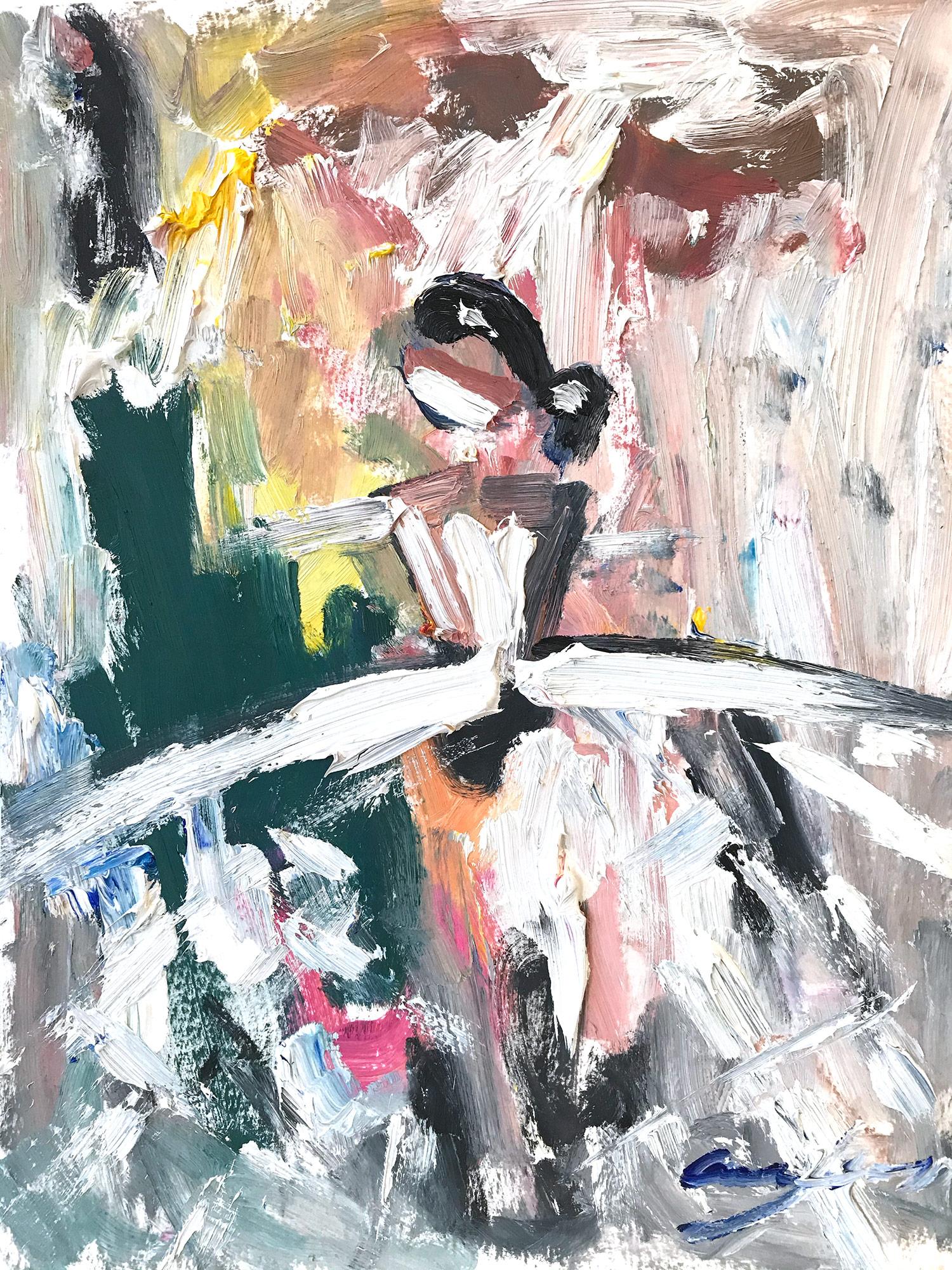 Cindy Shaoul Figurative Painting – „Chanel in Paris“ Figur mit Kleid, Französisches Haute Couture-Ölgemälde auf Papier