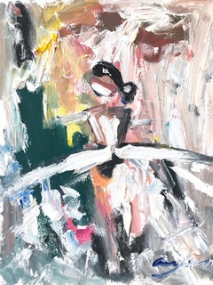 Chanel in Paris - Figure avec robe de haute couture - Peinture à l'huile sur papier