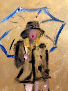 "Chanel sotto la pioggia" Pittura a olio su carta con figura impressionista di alta moda