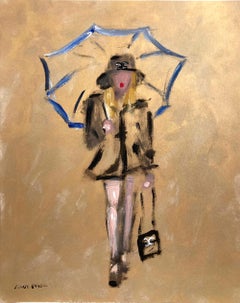 "Chanel in the Rain" Impressionist Figure High-End Fashion Oil Painting on Paper