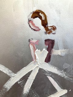 "Chanel on Silver" Abstract Figures in Gown Haute Couture Oil Painting on Paper