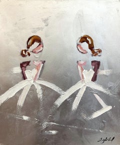 "Chanel on Silver" Abstract Figures in Gown Haute Couture Oil Painting on Paper