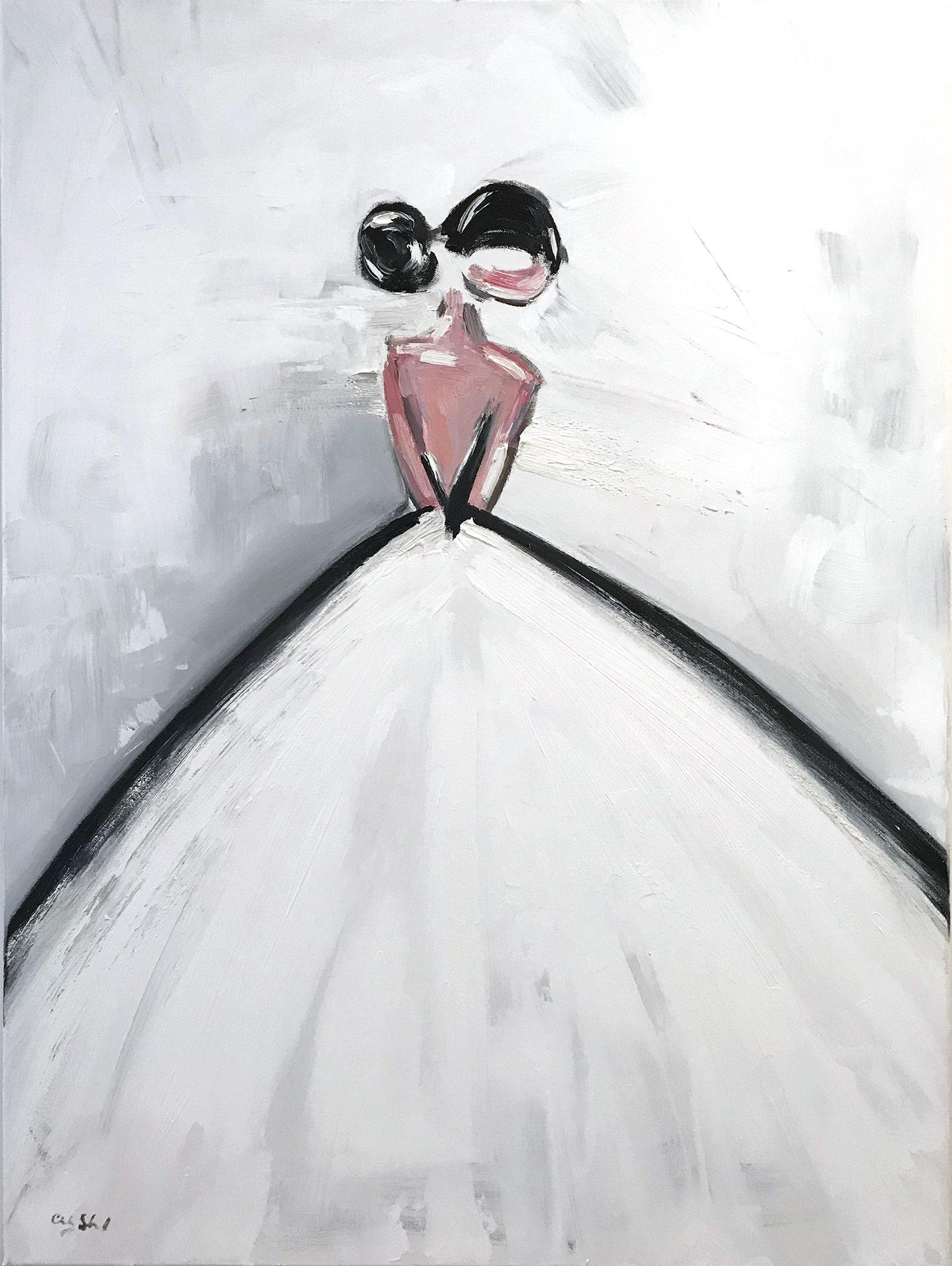 Cindy Shaoul Abstract Painting - "Charlotte" Figure in Chanel Gown French Haute Couture Oil Painting on Canvas