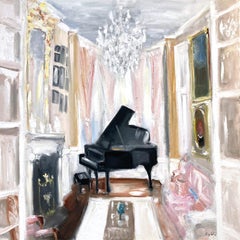 "Chateau de Chambord" Impressionist Oil Painting Interior Scene with Piano