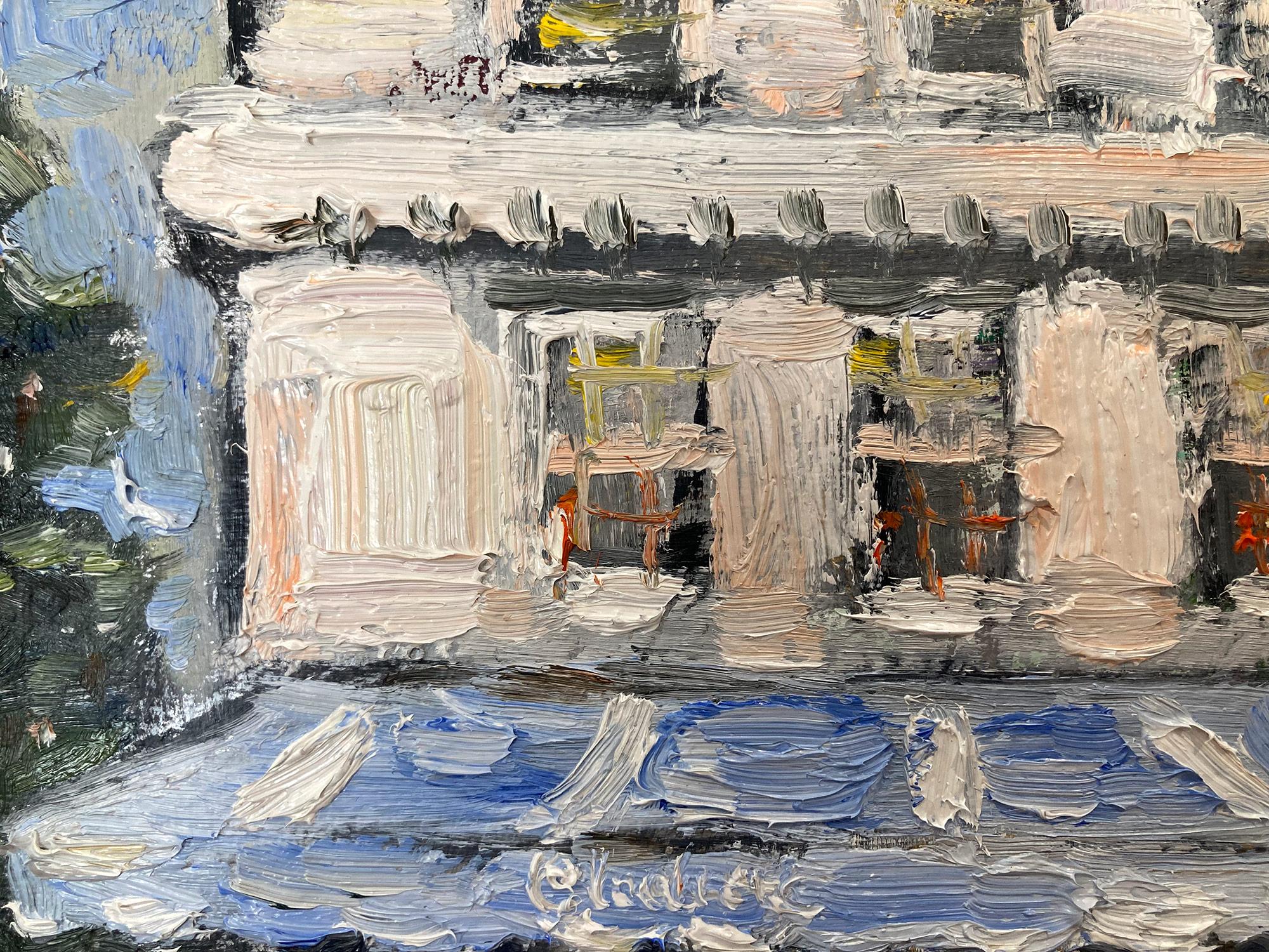 Peinture à l'huile d'un restaurant en plein air « Claudette » sur la Cinquième Avenue à New York - Impressionnisme américain Painting par Cindy Shaoul