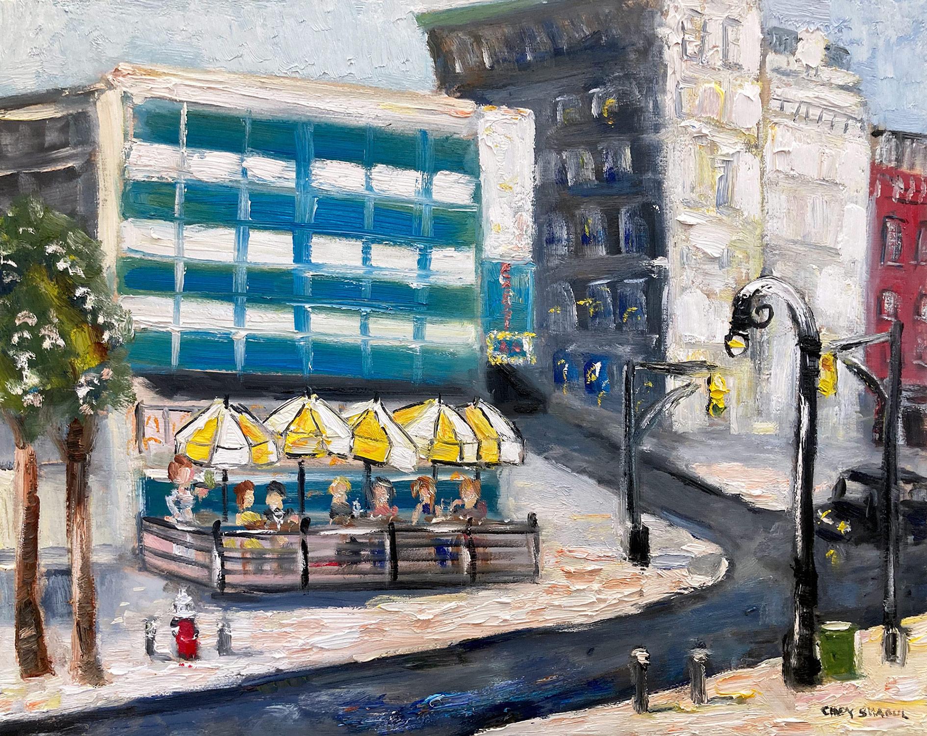 Peinture à l'huile impressionniste du célèbre restaurant Union Square - Painting de Cindy Shaoul