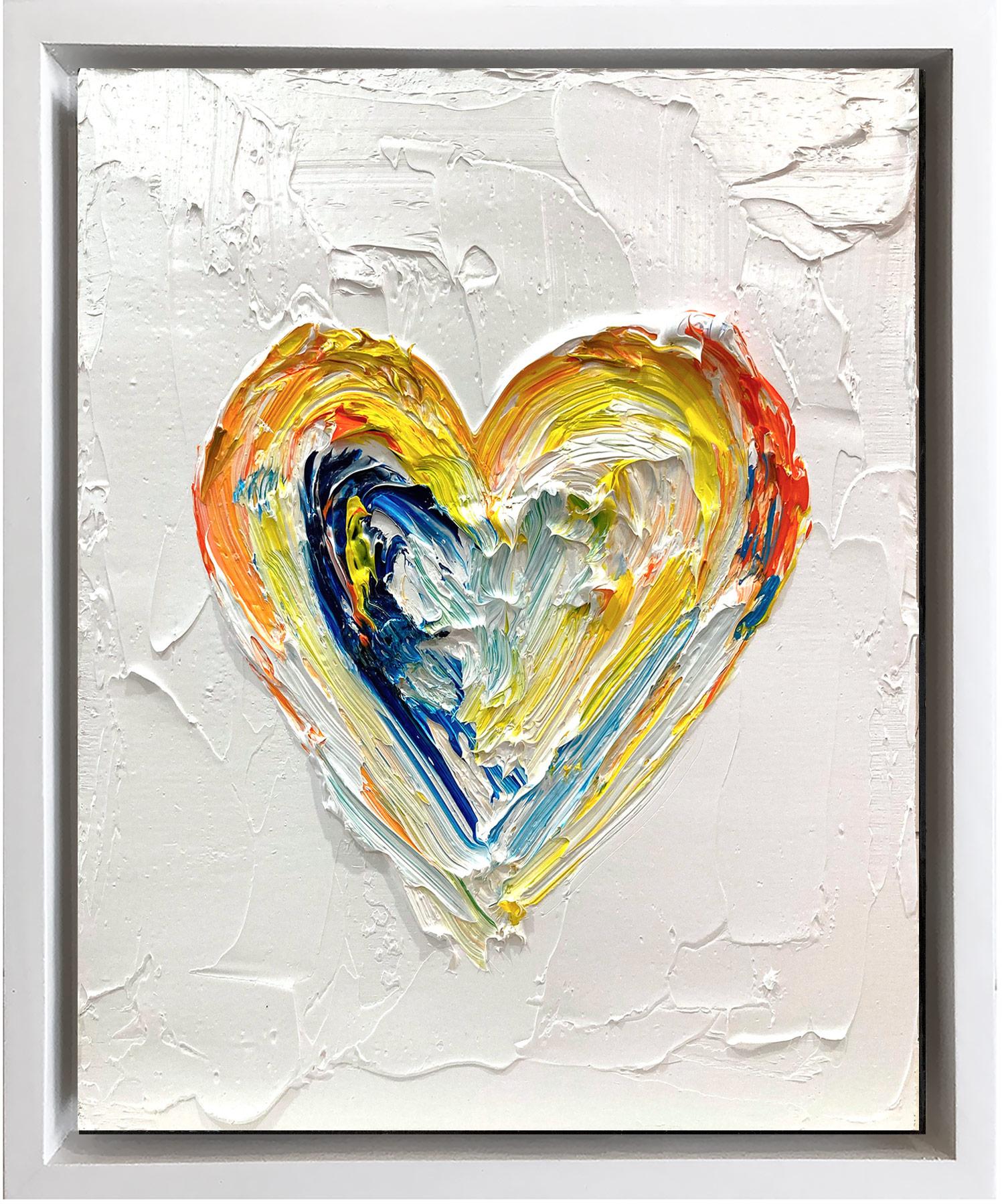 Cindy Shaoul Figurative Painting - "My Come Together Heart" Contemporary Pop Oil Painting on Wood on White Frame