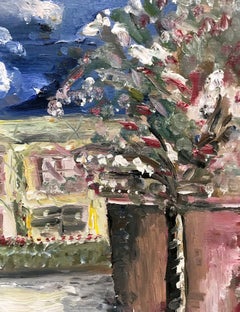 "Courtyard in Santorini" Impressionistic Colorful Oil Painting