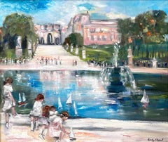 "Day at Jardin De Tuileries" Impressionistic Park Scene style of Jules Herve