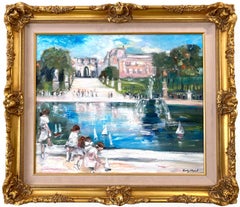 Used "Day at Jardin De Tuileries" Impressionistic Park Scene style of Jules Herve