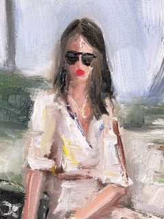 "Day Out in Paris" Haute Couture Oil Painting on Canvas of Woman with Chanel Bag