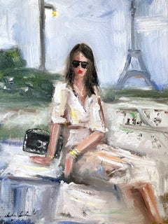 "Day Out in Paris" Haute Couture Oil Painting on Canvas of Woman with Chanel Bag