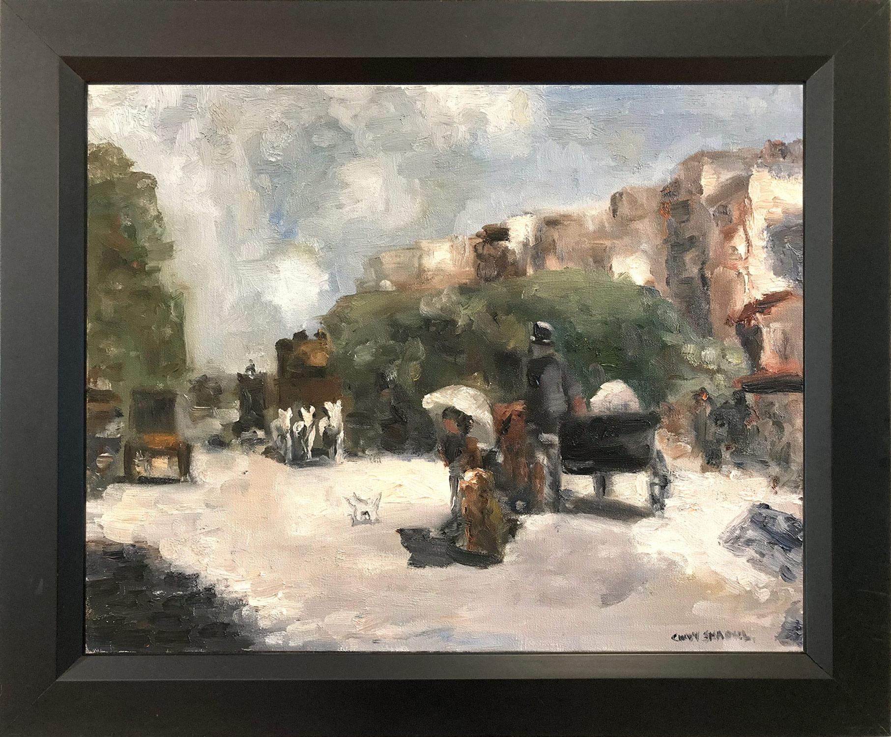 Cindy Shaoul Landscape Painting - "Day Stroll in Paris" American Impressionist City Scene Oil Painting on Canvas