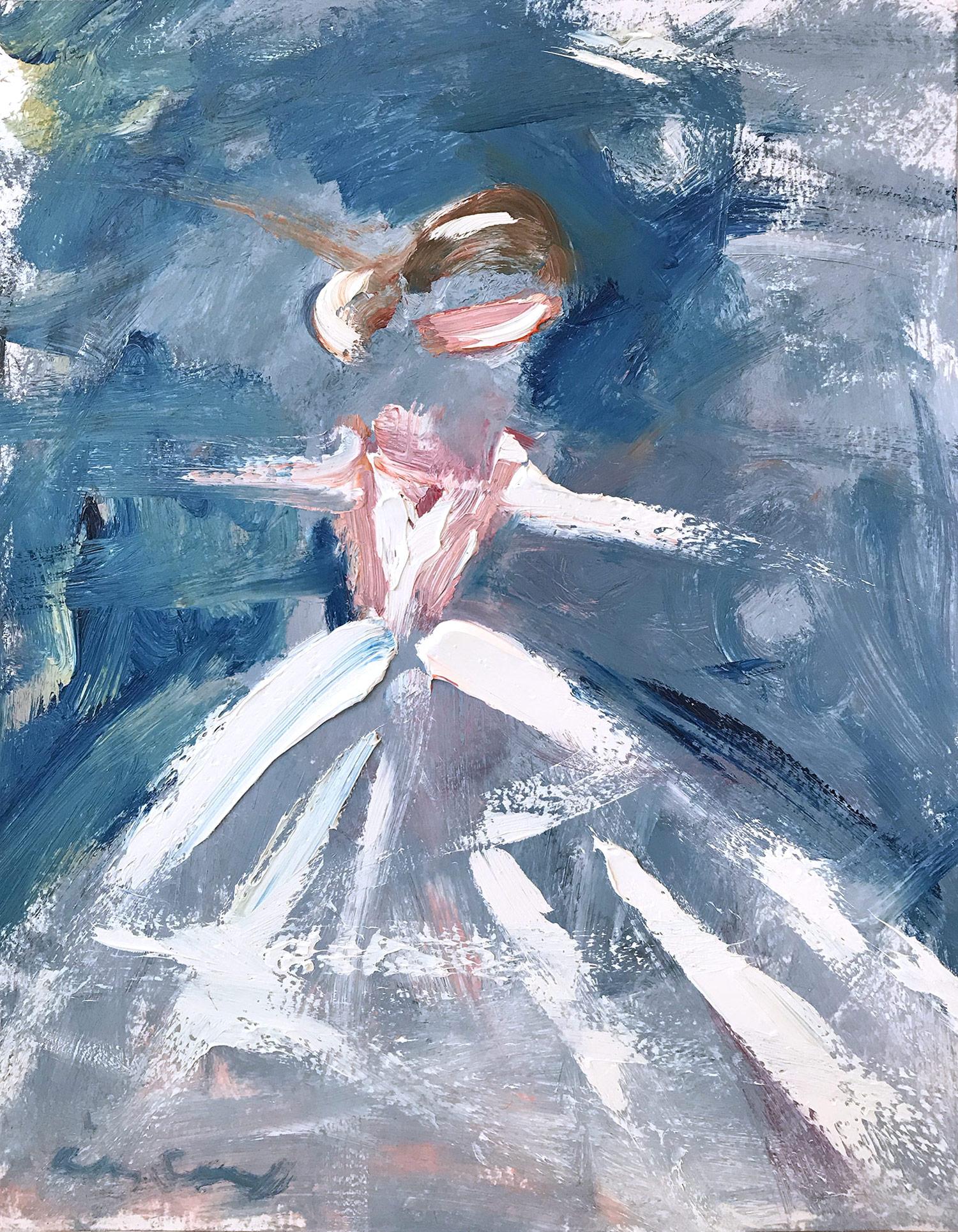Cindy Shaoul Figurative Painting - "Dior in Paris" Figure in Chanel Gown Haute Couture Oil Painting on Paper