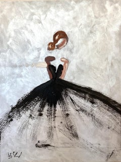 "Dior in Paris" Silver and Black French Haute Couture Painting on Archival Paper