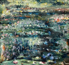 "Dream of Monet Lilly Pads" Colorful Impressionistic Oil Painting Framed