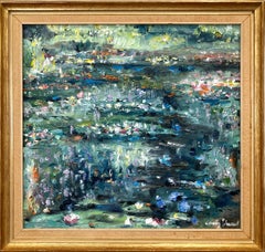 "Dream of Monet Lilly Pads" Colorful Impressionistic Oil Painting Framed